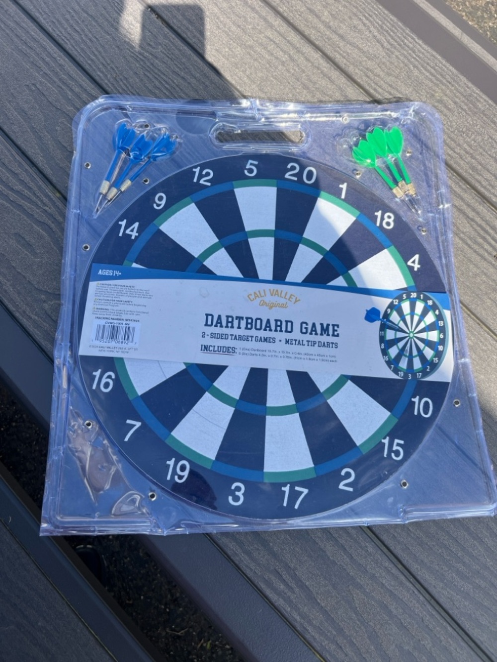 Blue & Green Dartboard Game with Metal Tip Darts